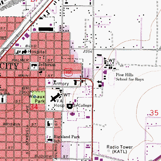 Topographic Map of Miles City Fire Rescue, MT