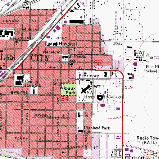 Topographic Map of Miles City Police Department, MT