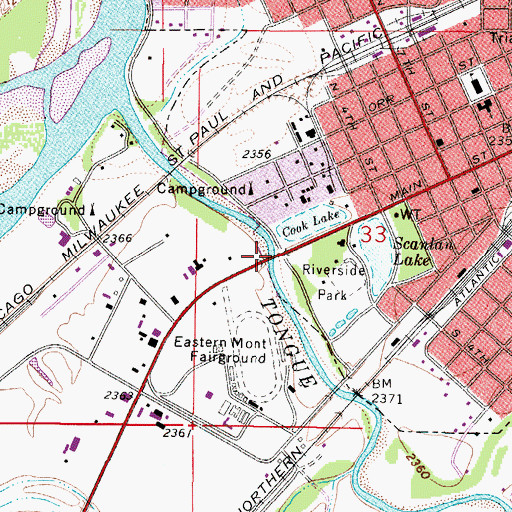Topographic Map of Tongue River Bridge, MT