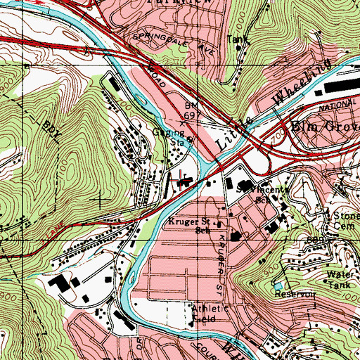 Topographic Map of Bridge Street Middle School, WV