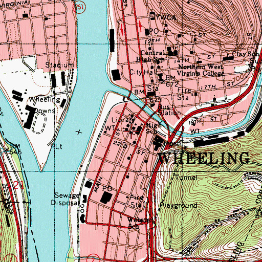 Topographic Map of Wheeling Fire Department Headquarters, WV