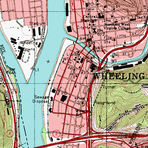 Topographic Map of Centre Market Square Historic District, WV