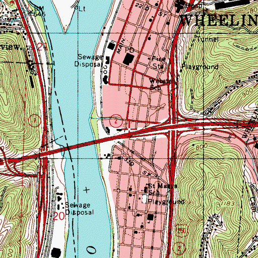 Topographic Map of Chapline Street Row Historic District, WV