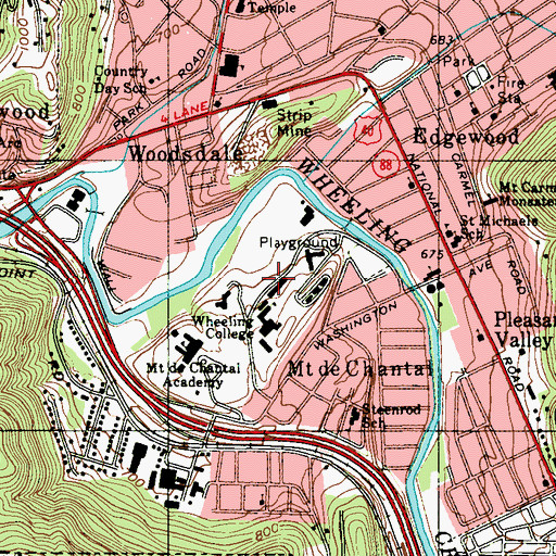 Topographic Map of Donahue Hall, WV