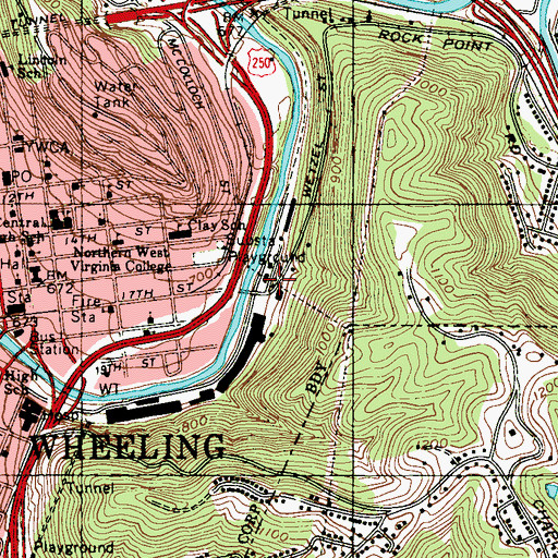 Topographic Map of East Wheeling, WV