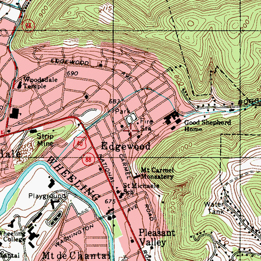 Topographic Map of Edgington Lane Public School (historical), WV