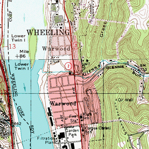 Topographic Map of Glenns Run (historical), WV