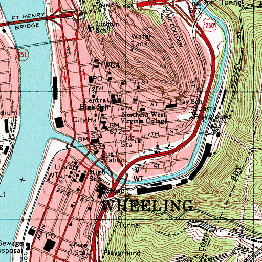 Topographic Map of Hildebrand Memorial Branch Library, WV