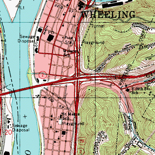 Topographic Map of Interchange 1, WV
