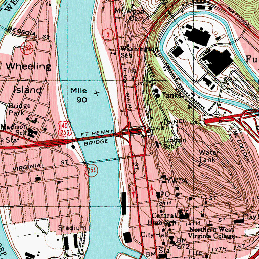 Topographic Map of Interchange 1A, WV