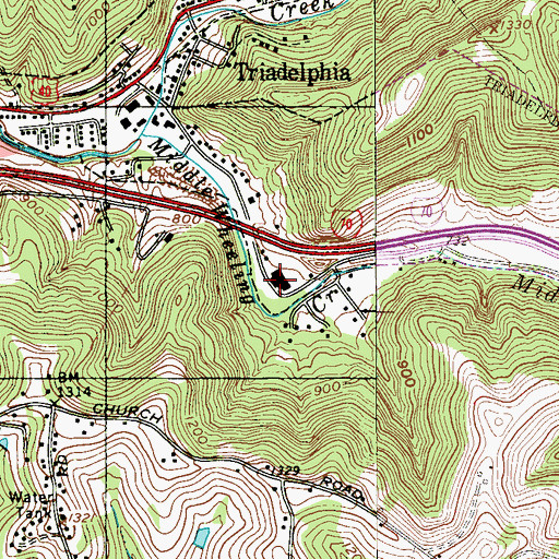 Topographic Map of Middle Creek Elementary School, WV