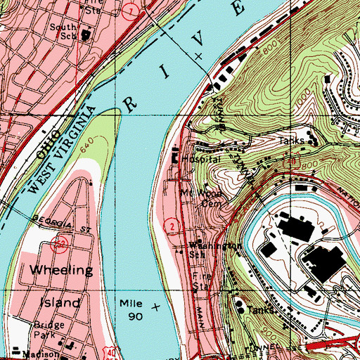 Topographic Map of North Wheeling, WV