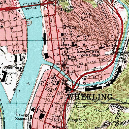 Topographic Map of West Virginia Northern Community College - Wheeling Campus, WV