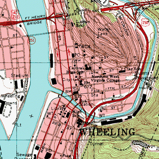 Topographic Map of Ohio County Courthouse, WV