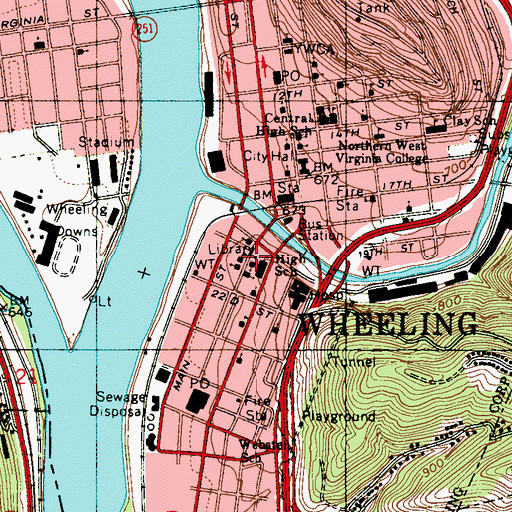 Topographic Map of Ohio County Public Library, WV