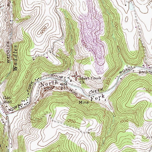 Topographic Map of Short Creek Cemetery, WV