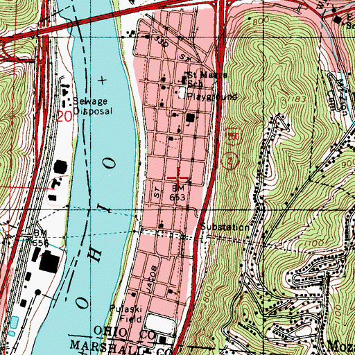 Topographic Map of South Wheeling, WV