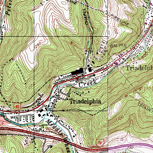 Topographic Map of Triadelphia Post Office, WV