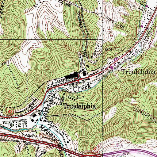 Topographic Map of Triadelphia United Methodist Church, WV