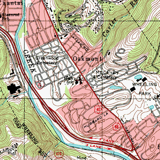 Topographic Map of Triadelphia High School (historical), WV
