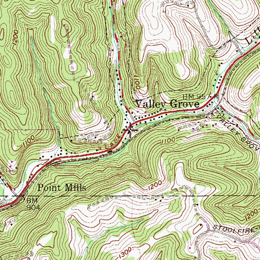Topographic Map of Valley Grove Post Office, WV