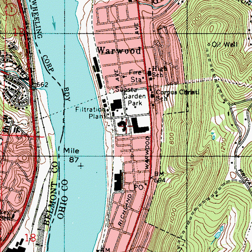 Topographic Map of Warwood Elementary School (historical), WV