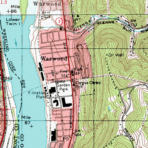 Topographic Map of Warwood Lutheran Church, WV