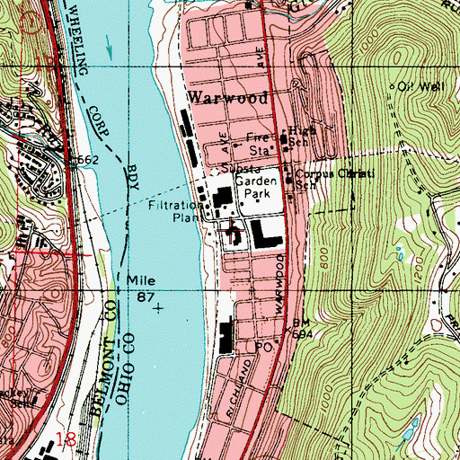 Topographic Map of Warwood School, WV