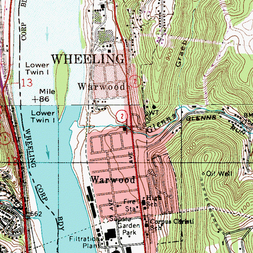 Topographic Map of Warwood Presbyterian Church, WV