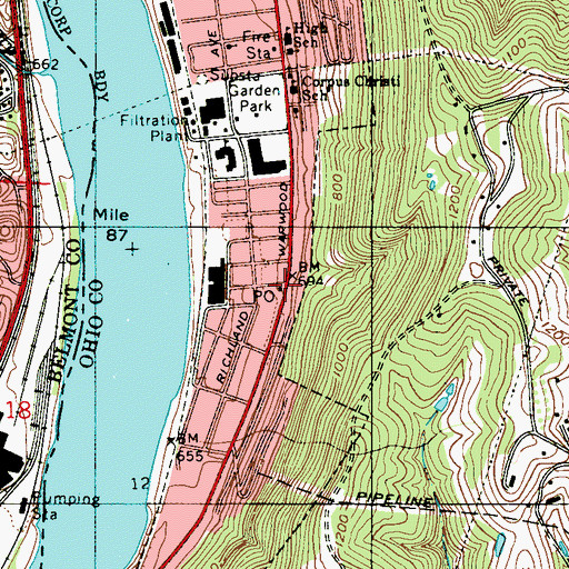Topographic Map of Warwood Post Office, WV