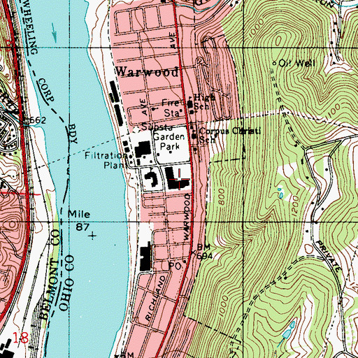 Topographic Map of Warwood Shopping Center, WV