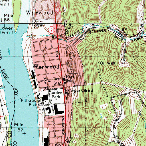 Topographic Map of Warwood Terrace, WV