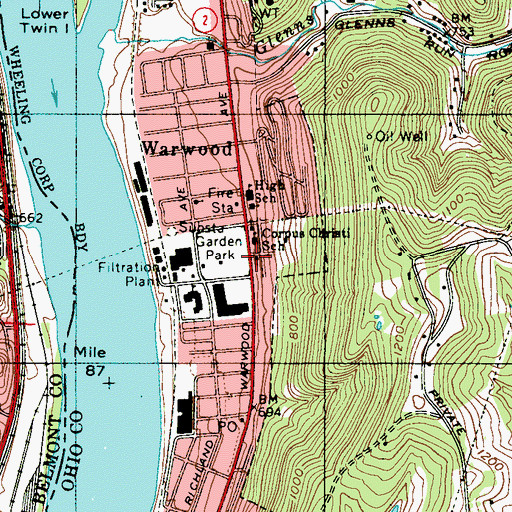 Topographic Map of Warwood United Methodist Church, WV