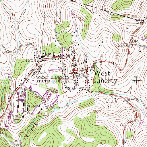 Topographic Map of West Liberty Cemetery, WV