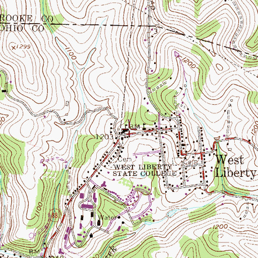 Topographic Map of West Liberty Elementary School, WV