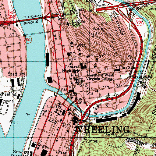 Topographic Map of Wheeling City Hall, WV