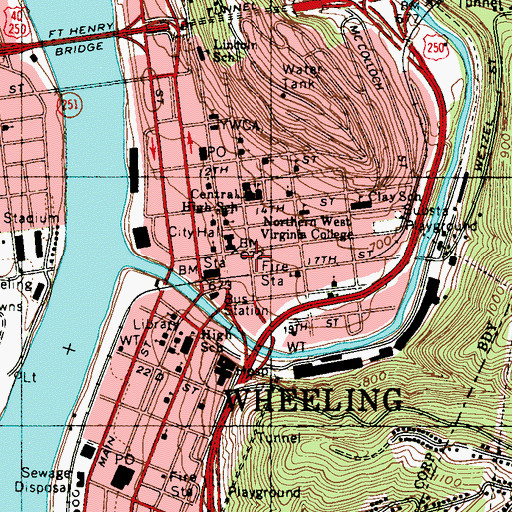 Topographic Map of Wheeling Clinic, WV