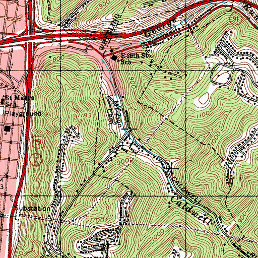 Topographic Map of Wheeling Heights, WV