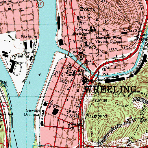 Topographic Map of Wheeling High School (historical), WV