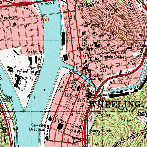 Topographic Map of Wheeling Historic District, WV