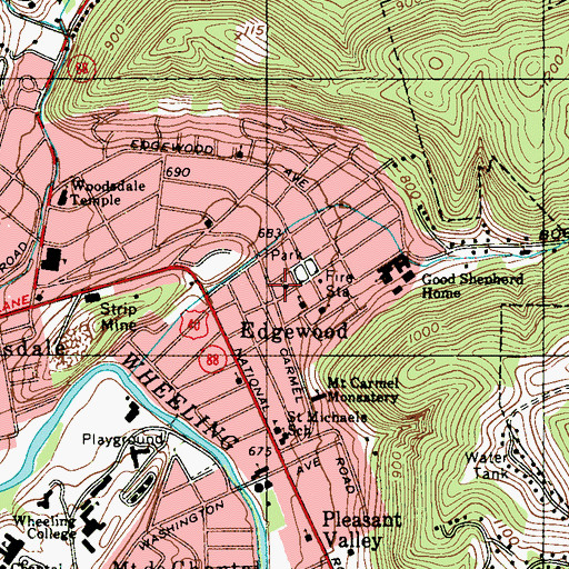Topographic Map of Wheeling Seventh Day Adventist School, WV