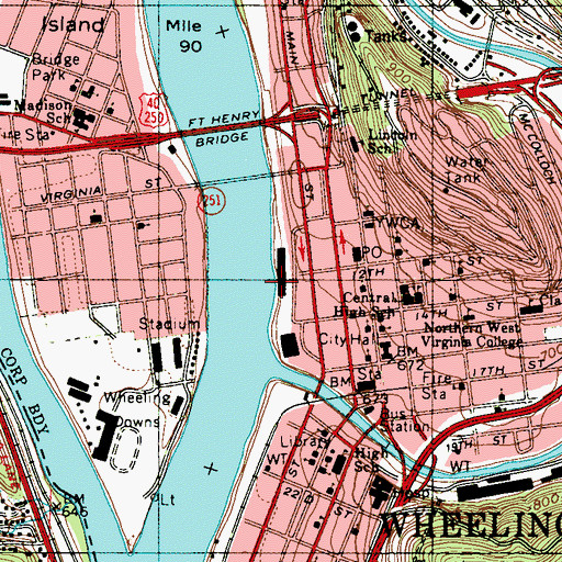 Topographic Map of Wheeling Wharf, WV
