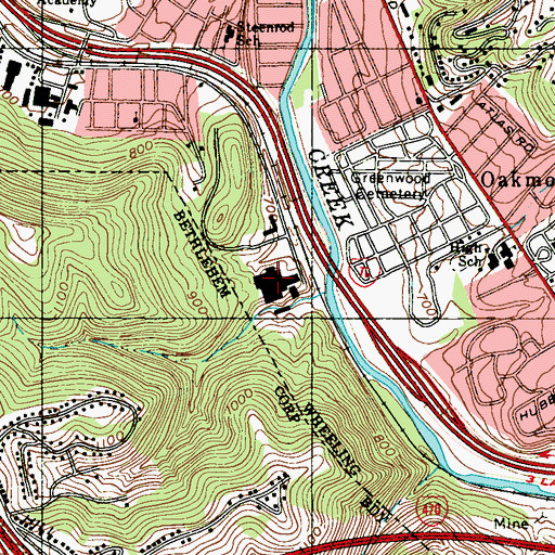 Topographic Map of Wheeling Hospital, WV