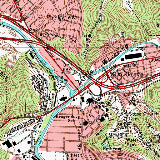 Topographic Map of Elm Grove Post Office, WV