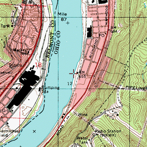 Topographic Map of Lock 12 (historical), WV