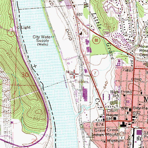 Topographic Map of Alexander Mine, WV