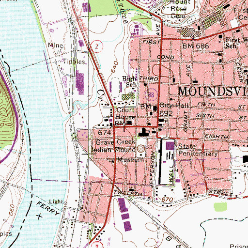 Topographic Map of Marshall County Courthouse, WV