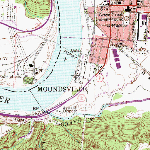 Topographic Map of Moundsville Boat Club, WV