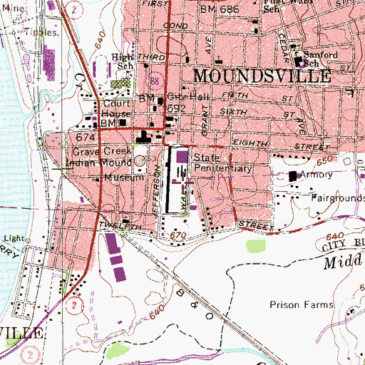 Topographic Map of West Virginia State Penitentiary (historical), WV