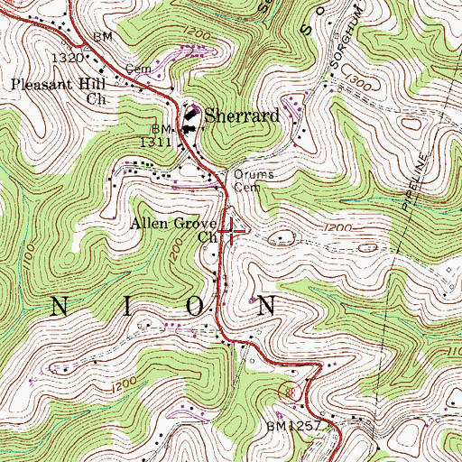 Topographic Map of Allen Grove Cemetery, WV